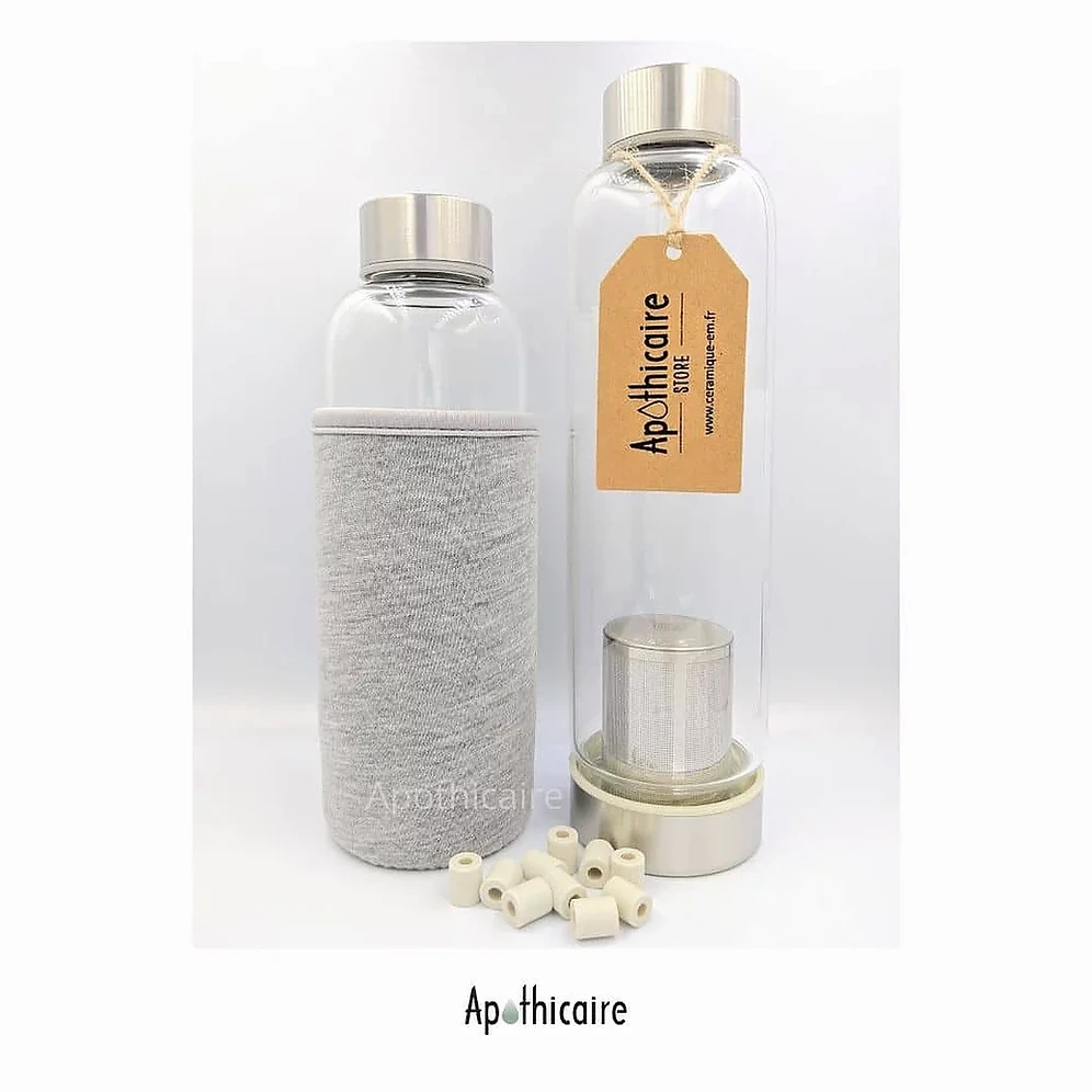 Gourde En Verre + Perles Céramique 420 Ml - Apothicaire