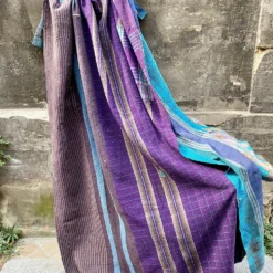 Kantha Indien Vintage Quilté Du Rajasthan - Longhi Violet Et Bleu