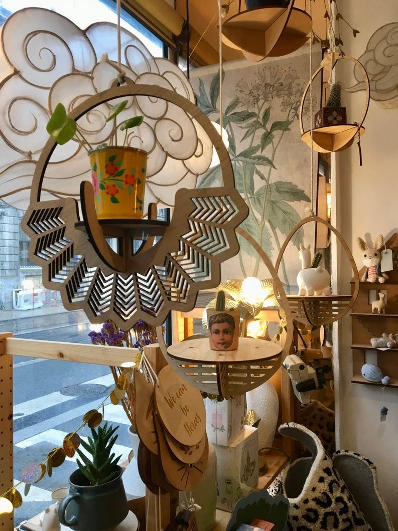 Suspension En Bois Pour Plante Motif Soleil - Découpe Laser – Image 2