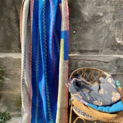 Kantha Indien Vintage Quilté Du Rajasthan - Bleu Et Blanc