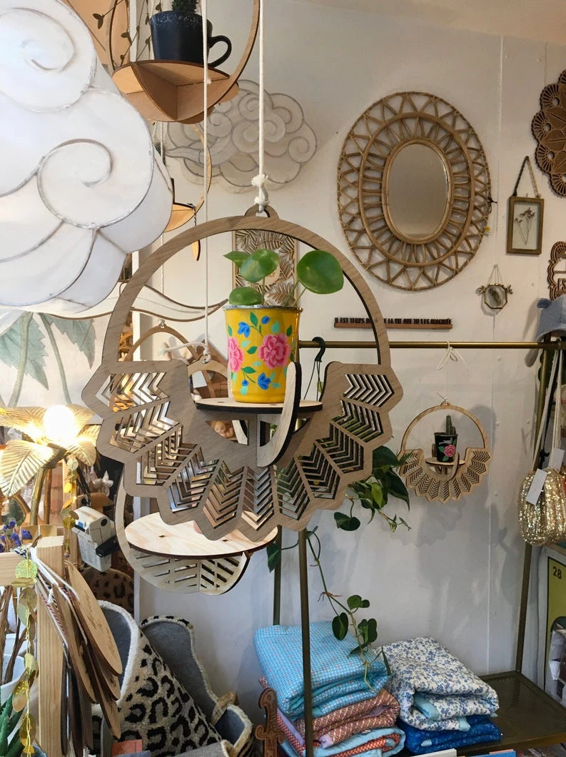 Suspension En Bois Pour Plante Motif Soleil - Découpe Laser – Image 4