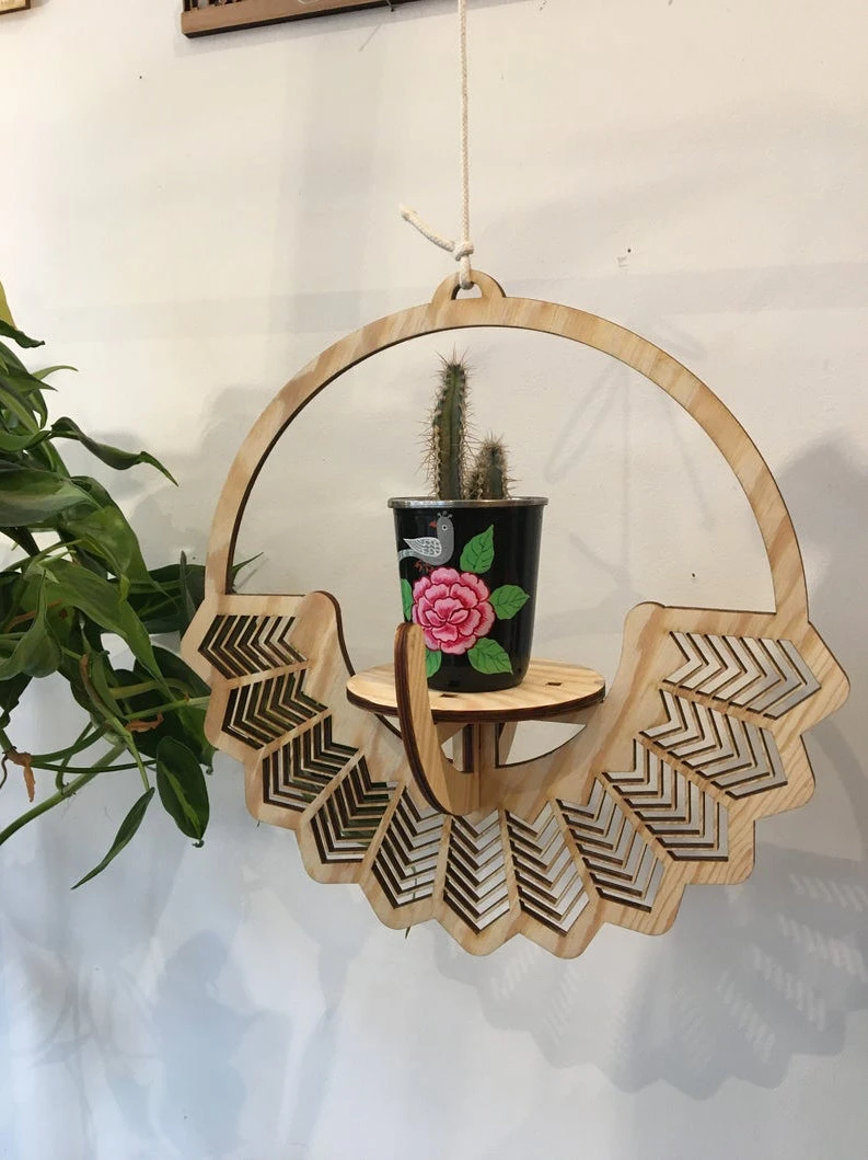 Suspension En Bois Pour Plante Motif Soleil - Découpe Laser – Image 5